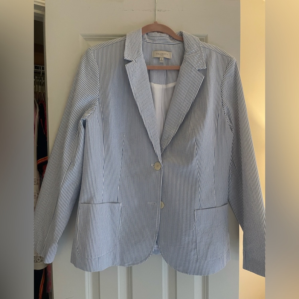Blue and white seersucker Talbots blazer. Size 16